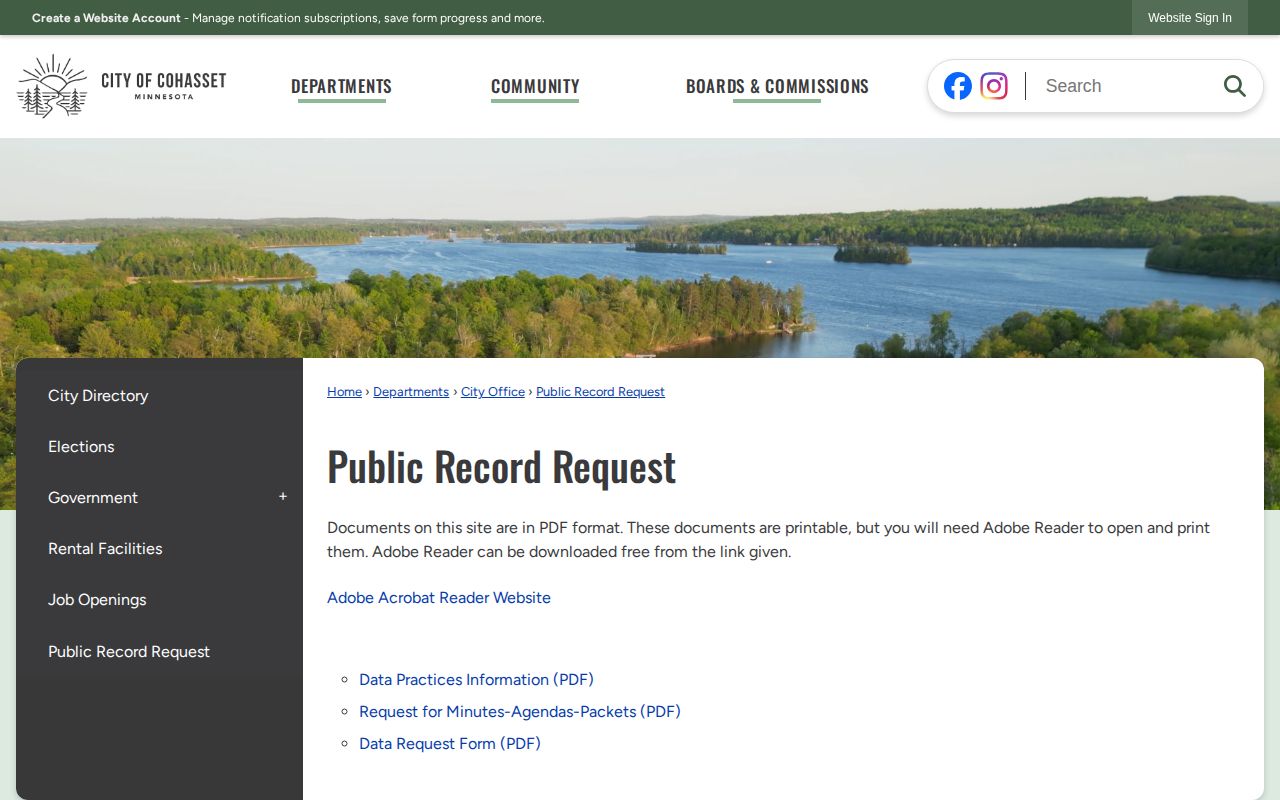 Cohasset booking-record public request page